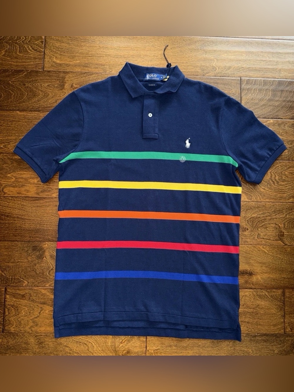 Polo Ralph Lauren Polo Shirt Mens M Navy Multi Stripe Classic Fit Pony NEW!